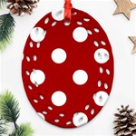 Polka Dots - White on Dark Candy Apple Red Ornament (Bell) Ornament (Oval Filigree)