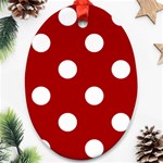 Polka Dots - White on Dark Candy Apple Red Oval Ornament (Two Sides)