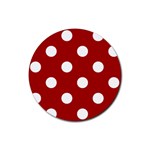 Polka Dots - White on Dark Candy Apple Red Rubber Coaster (Round)
