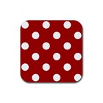 Polka Dots - White on Dark Candy Apple Red Rubber Coaster (Square)