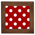 Polka Dots - White on Dark Candy Apple Red Framed Tile