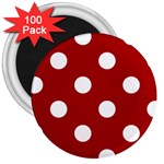 Polka Dots - White on Dark Candy Apple Red 3  Magnet (100 pack)