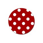 Polka Dots - White on Dark Candy Apple Red Magnet 3  (Round)