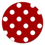 Polka Dots - White on Dark Candy Apple Red Magnet 5  (Round)