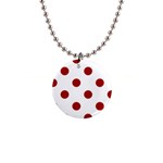 Polka Dots - Dark Candy Apple Red on White 1  Button Necklace