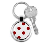 Polka Dots - Dark Candy Apple Red on White Key Chain (Round)