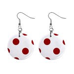 Polka Dots - Dark Candy Apple Red on White 1  Button Earrings