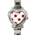 Polka Dots - Dark Candy Apple Red on White Heart Italian Charm Watch