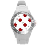 Polka Dots - Dark Candy Apple Red on White Round Plastic Sport Watch (L)