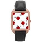 Polka Dots - Dark Candy Apple Red on White Rose Gold Leather Watch