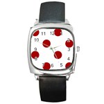 Polka Dots - Dark Candy Apple Red on White Square Metal Watch