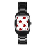 Polka Dots - Dark Candy Apple Red on White Stainless Steel Barrel Watch