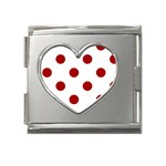 Polka Dots - Dark Candy Apple Red on White Mega Link Heart Italian Charm (18mm)