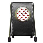 Polka Dots - Dark Candy Apple Red on White Pen Holder Desk Clock