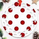 Polka Dots - Dark Candy Apple Red on White Ornament (Round Filigree)