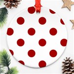 Polka Dots - Dark Candy Apple Red on White Round Ornament (Two Sides)