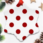 Polka Dots - Dark Candy Apple Red on White Snowflake Ornament (Two Sides)