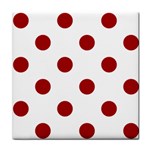 Polka Dots - Dark Candy Apple Red on White Tile Coaster