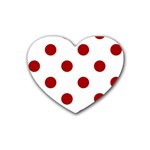 Polka Dots - Dark Candy Apple Red on White Heart Coaster (4 pack)