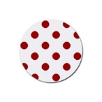 Polka Dots - Dark Candy Apple Red on White Rubber Round Coaster (4 pack)