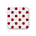 Polka Dots - Dark Candy Apple Red on White Rubber Coaster (Square)