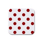 Polka Dots - Dark Candy Apple Red on White Rubber Square Coaster (4 pack)