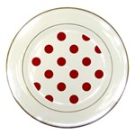 Polka Dots - Dark Candy Apple Red on White Porcelain Plate