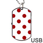 Polka Dots - Dark Candy Apple Red on White Dog Tag USB Flash (One Side)