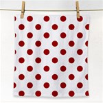 Polka Dots - Dark Candy Apple Red on White Face Towel