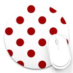 Polka Dots - Dark Candy Apple Red on White Round Mousepad