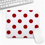 Polka Dots - Dark Candy Apple Red on White Large Mousepad