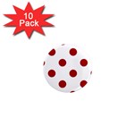 Polka Dots - Dark Candy Apple Red on White 1  Mini Magnet (10 pack)