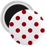 Polka Dots - Dark Candy Apple Red on White 3  Magnet