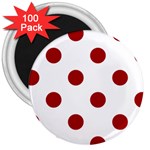 Polka Dots - Dark Candy Apple Red on White 3  Magnet (100 pack)