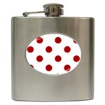 Polka Dots - Dark Candy Apple Red on White Hip Flask (6 oz)