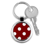Polka Dots - White on Dark Red Key Chain (Round)