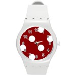 Polka Dots - White on Dark Red Round Plastic Sport Watch (M)