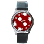 Polka Dots - White on Dark Red Round Metal Watch
