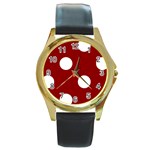 Polka Dots - White on Dark Red Round Gold Metal Watch