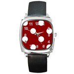 Polka Dots - White on Dark Red Square Metal Watch