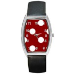 Polka Dots - White on Dark Red Barrel Style Metal Watch