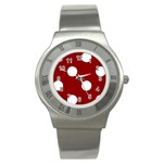 Polka Dots - White on Dark Red Stainless Steel Watch