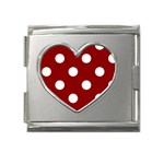 Polka Dots - White on Dark Red Mega Link Heart Italian Charm (18mm)