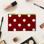 Polka Dots - White on Dark Red Canvas Cosmetic Bag (XS)