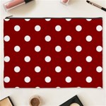 Polka Dots - White on Dark Red Cosmetic Bag (XXXL)