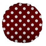 Polka Dots - White on Dark Red Large 18  Premium Flano Round Cushion