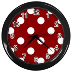 Polka Dots - White on Dark Red Wall Clock (Black)