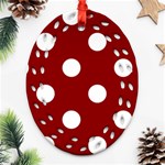 Polka Dots - White on Dark Red Oval Filigree Ornament (Two Sides)