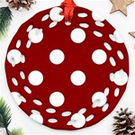 Polka Dots - White on Dark Red Ornament (Round Filigree)