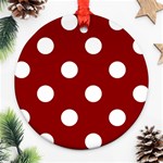 Polka Dots - White on Dark Red Round Ornament (Two Sides)